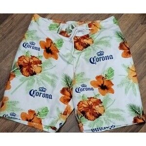 CORONA BEER SWIM TRUNKS MENS S HIBISCUS FLORAL BOARD SHORTS